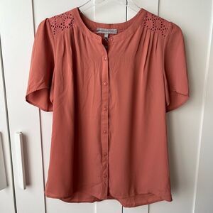 Daniel Rainn Salmon Pink Eyelet Chiffon Short Sleeve‎ Blouse Top M NWT